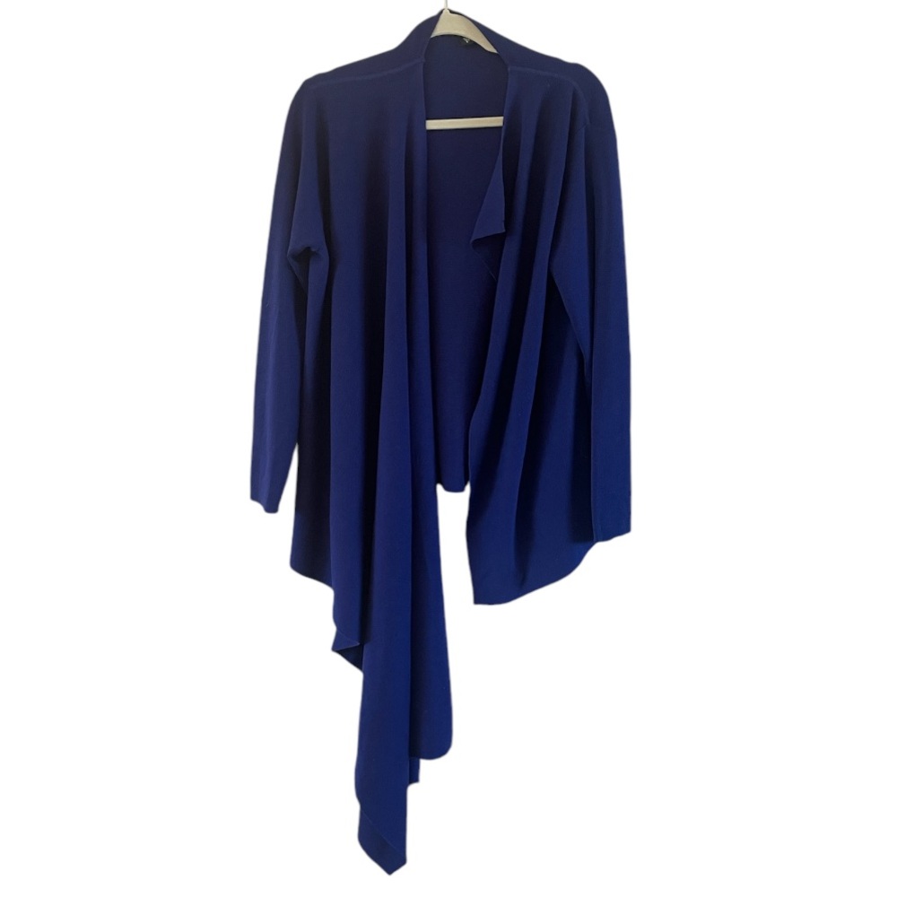 Eileen Fisher 100% Italian Merino Wool Asymmetrical Waterfall Open Cardigan